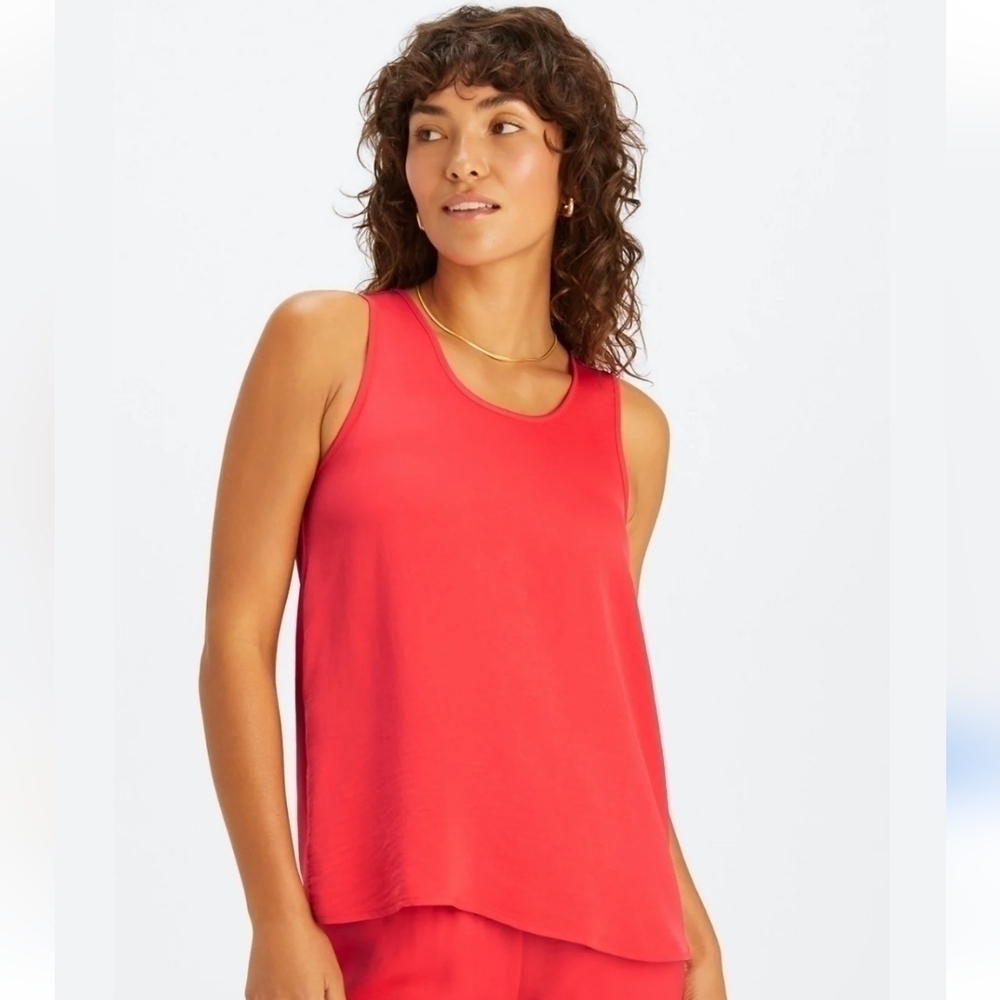 Fabletics Ecosatin Tank Top Sz L Strawberry Red Scoop Neck Shirt